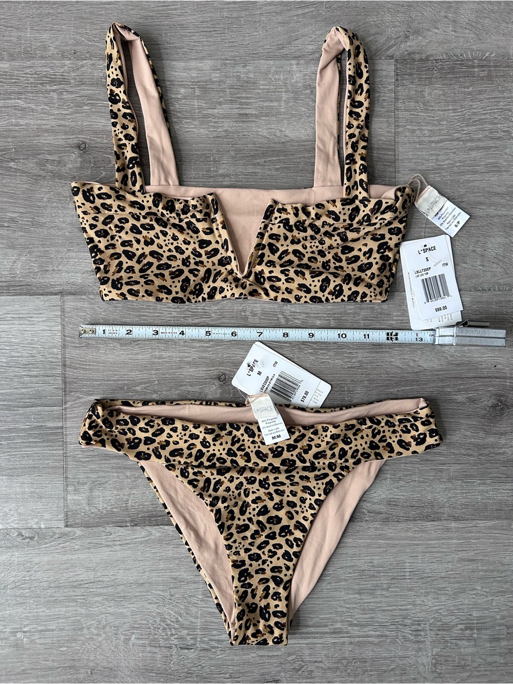 Brand NEW L*Space Leopard Print Tan Bikini Set top size small, bottoms medium - Picture 6 of 9